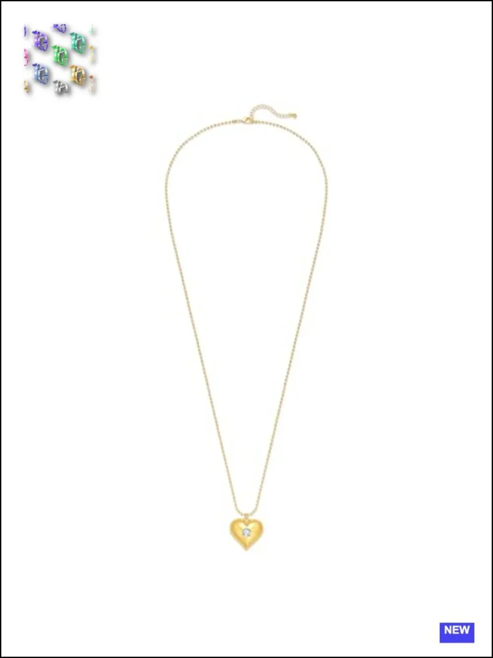Long Gold Plated Heart Pendant Beaded Ball Chain Necklace 32 inches